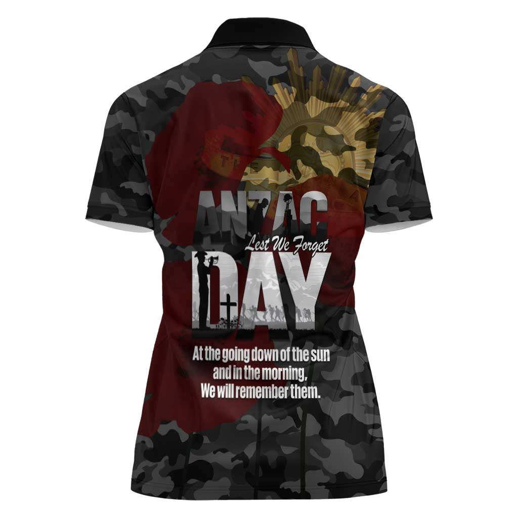 Australia ANZAC Day Women Polo Shirt We Will Remember Them Poppy Camouflage - Aussie Hoodie