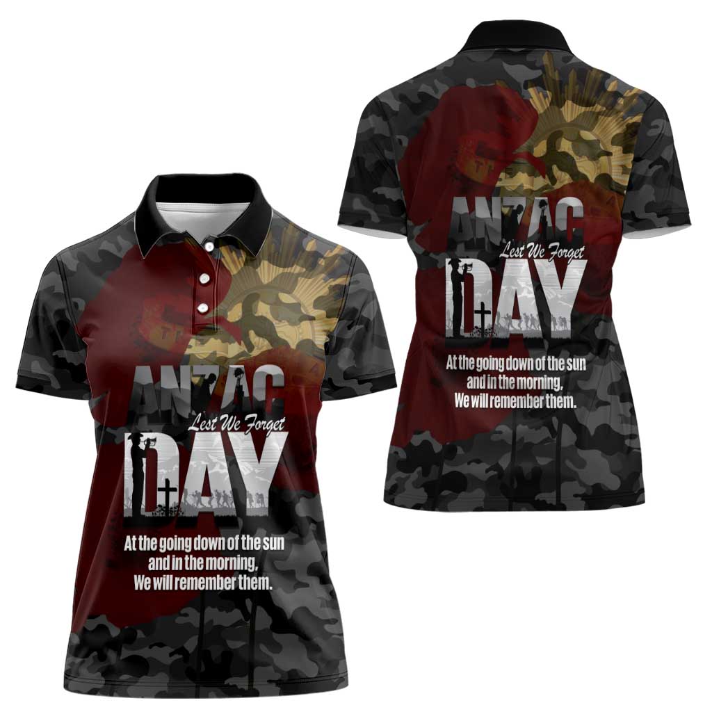 Australia ANZAC Day Women Polo Shirt We Will Remember Them Poppy Camouflage - Aussie Hoodie