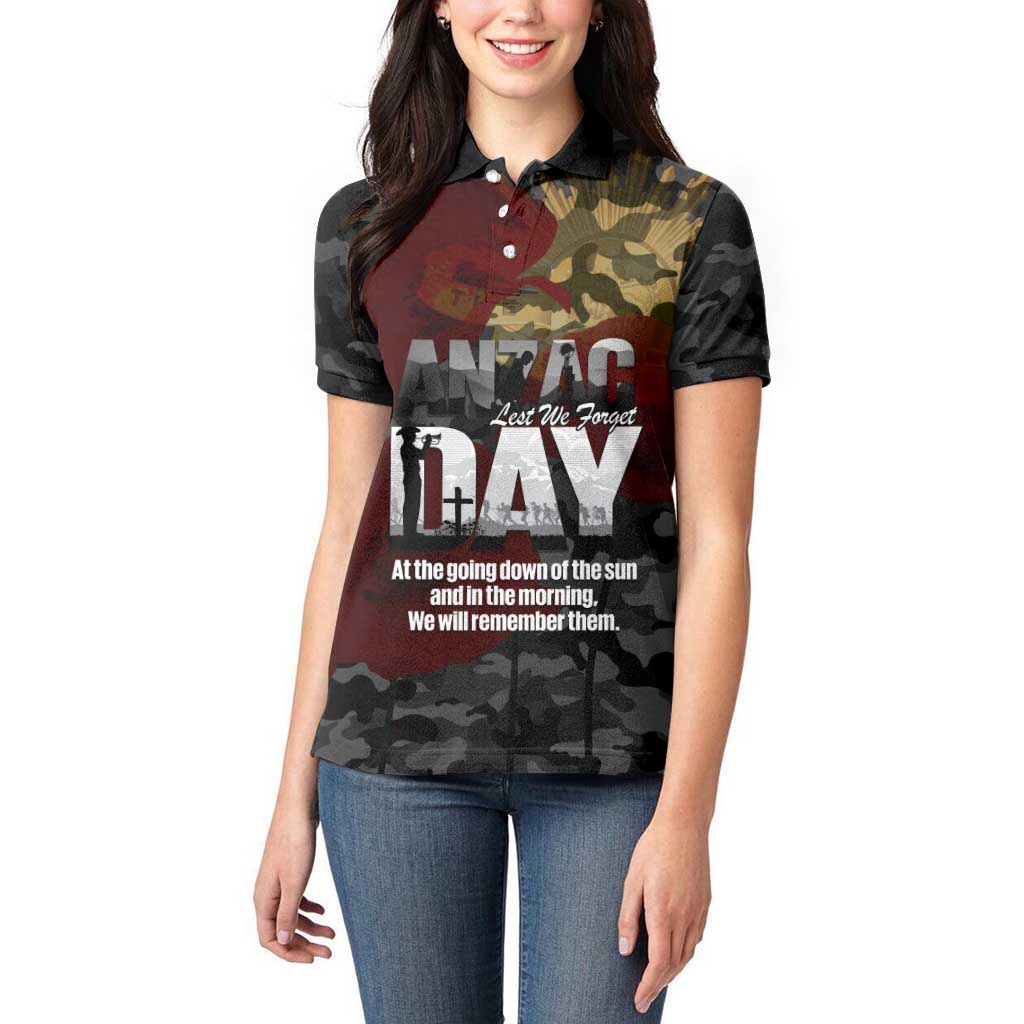 Australia ANZAC Day Women Polo Shirt We Will Remember Them Poppy Camouflage - Aussie Hoodie