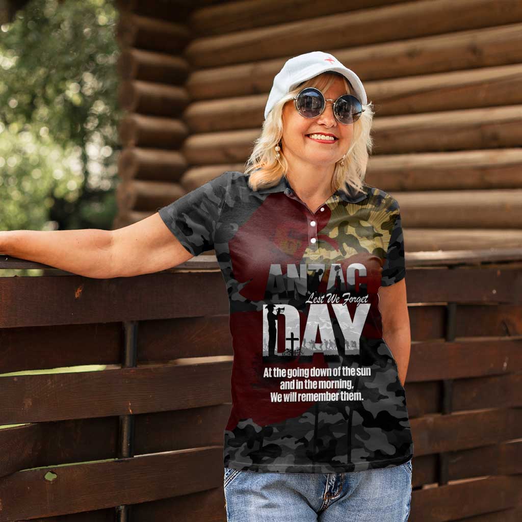 Australia ANZAC Day Women Polo Shirt We Will Remember Them Poppy Camouflage - Aussie Hoodie