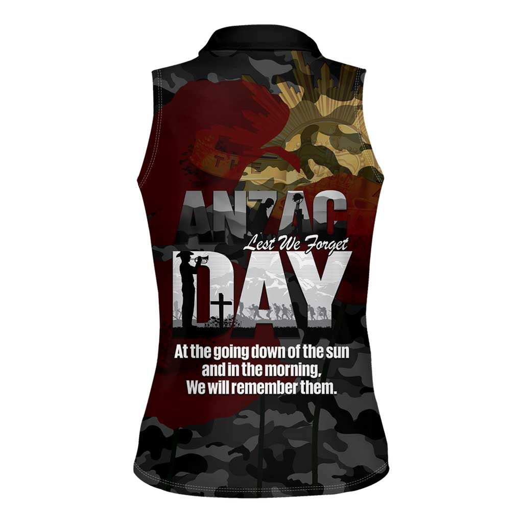 Australia ANZAC Day Women Sleeveless Polo Shirt We Will Remember Them Poppy Camouflage - Aussie Hoodie
