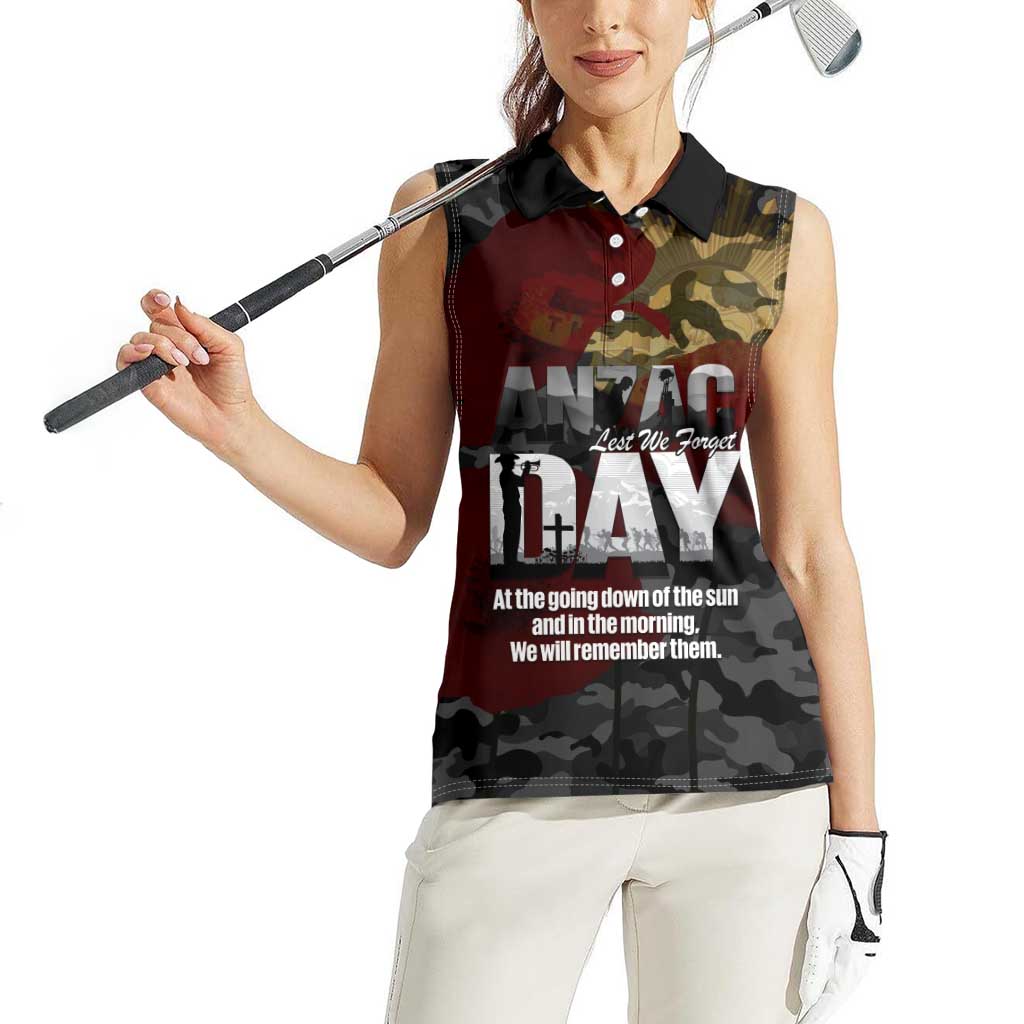Australia ANZAC Day Women Sleeveless Polo Shirt We Will Remember Them Poppy Camouflage - Aussie Hoodie