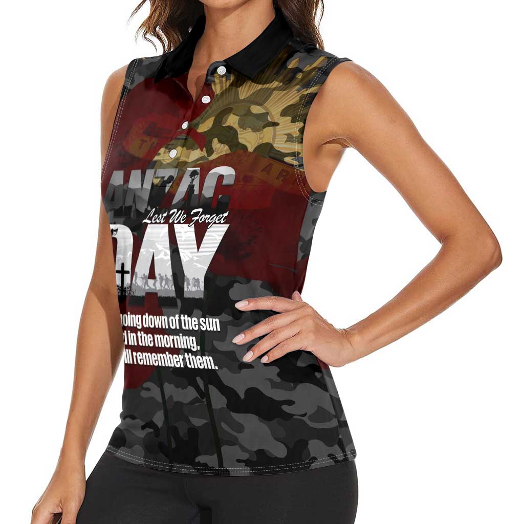 Australia ANZAC Day Women Sleeveless Polo Shirt We Will Remember Them Poppy Camouflage - Aussie Hoodie
