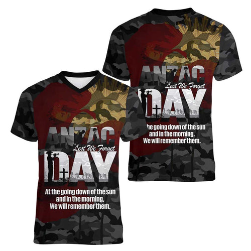 Australia ANZAC Day Women V-Neck T-Shirt We Will Remember Them Poppy Camouflage - Aussie Hoodie
