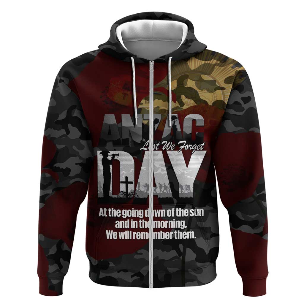 Australia ANZAC Day Zip Hoodie We Will Remember Them Poppy Camouflage - Aussie Hoodie