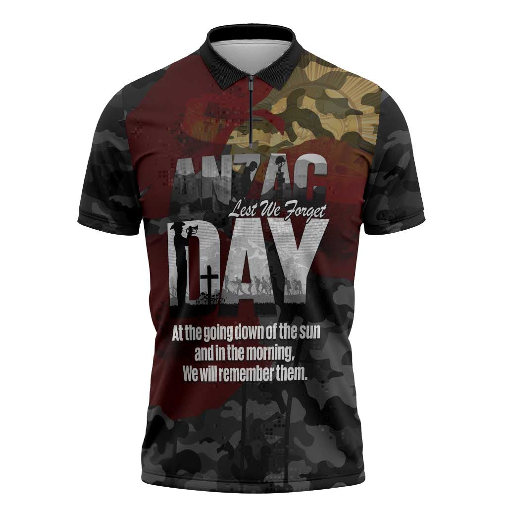 Australia ANZAC Day Zipper Polo Shirt We Will Remember Them Poppy Camouflage - Aussie Hoodie