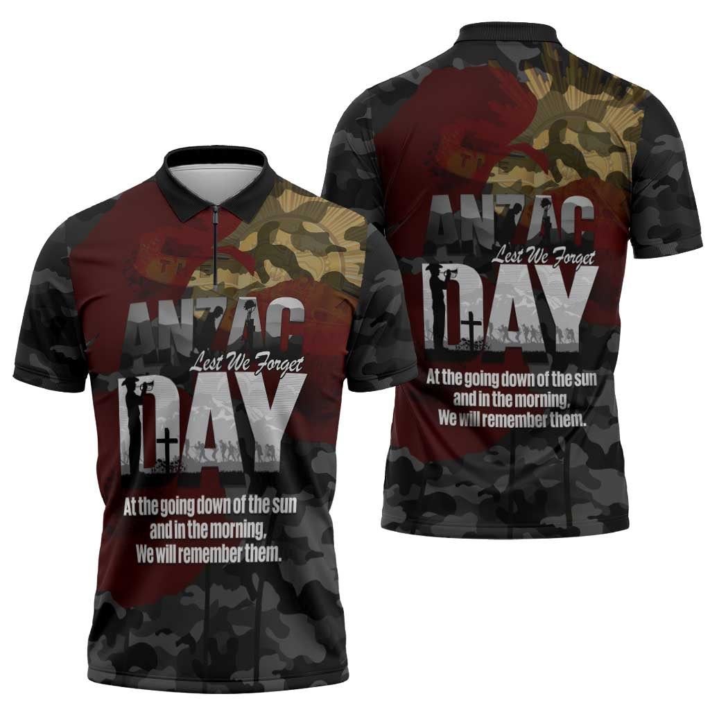 Australia ANZAC Day Zipper Polo Shirt We Will Remember Them Poppy Camouflage - Aussie Hoodie
