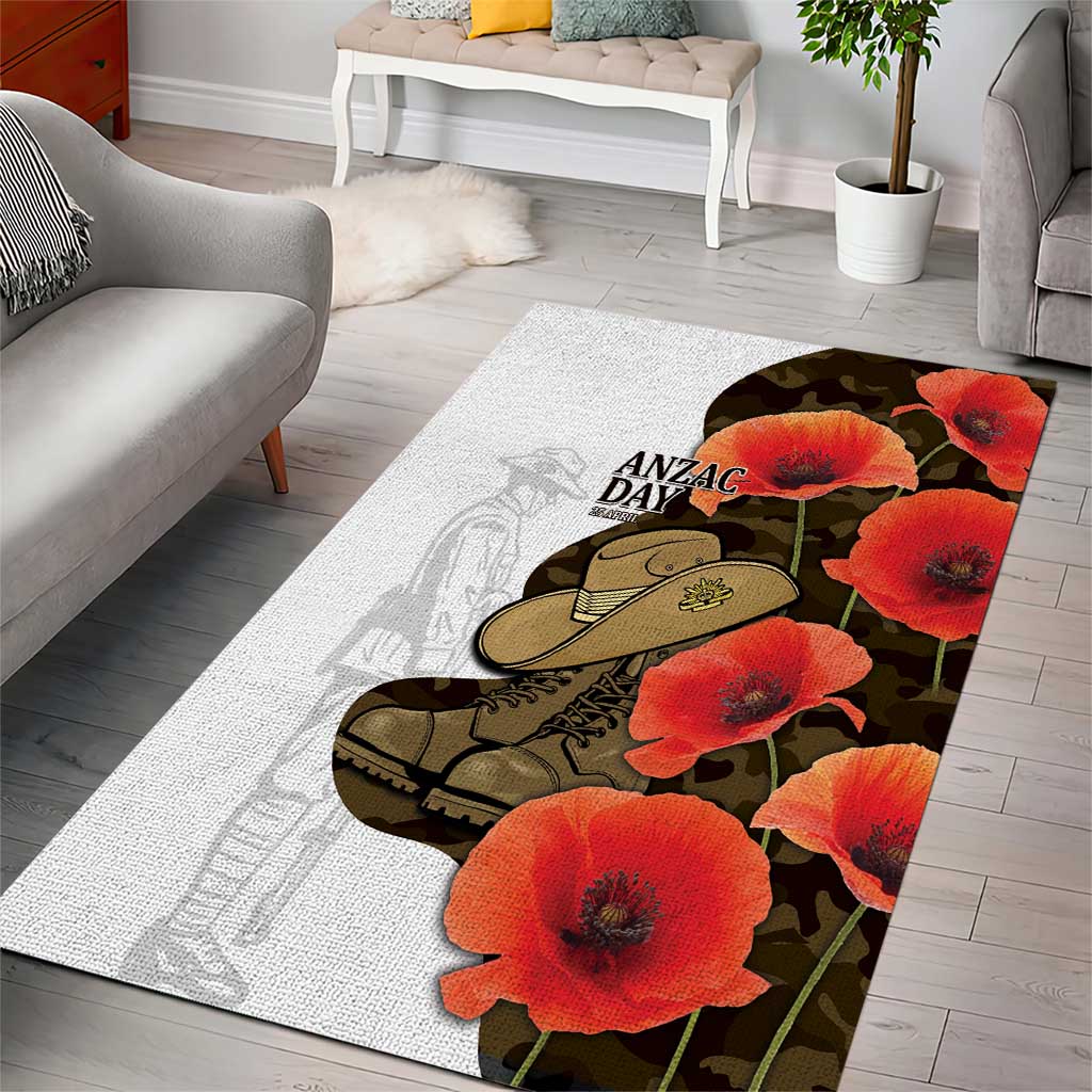 Australia ANZAC Day Area Rug Boots And Slouch Hat Lest We Forget - Aussie Hoodie