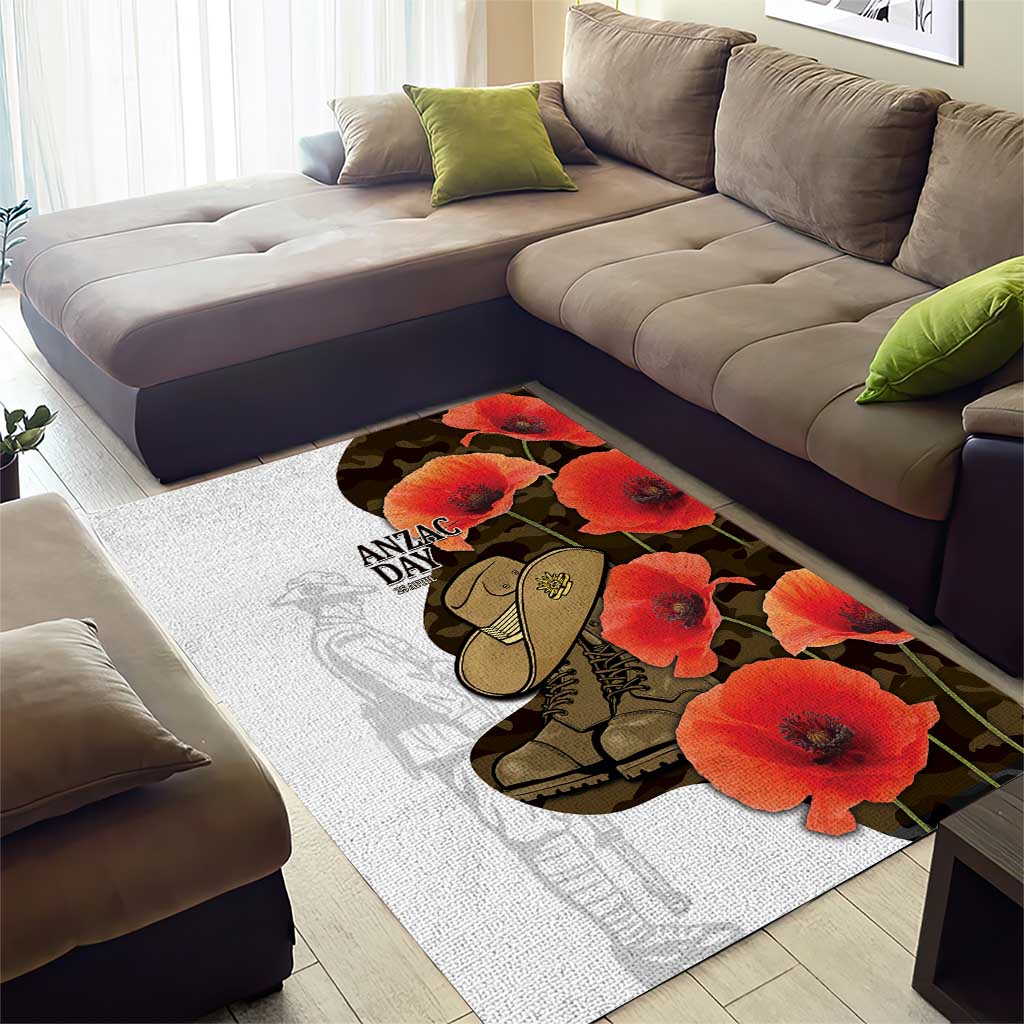 Australia ANZAC Day Area Rug Boots And Slouch Hat Lest We Forget - Aussie Hoodie