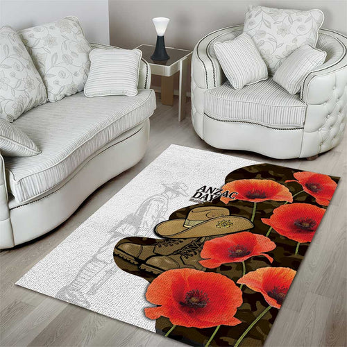 Australia ANZAC Day Area Rug Boots And Slouch Hat Lest We Forget - Aussie Hoodie
