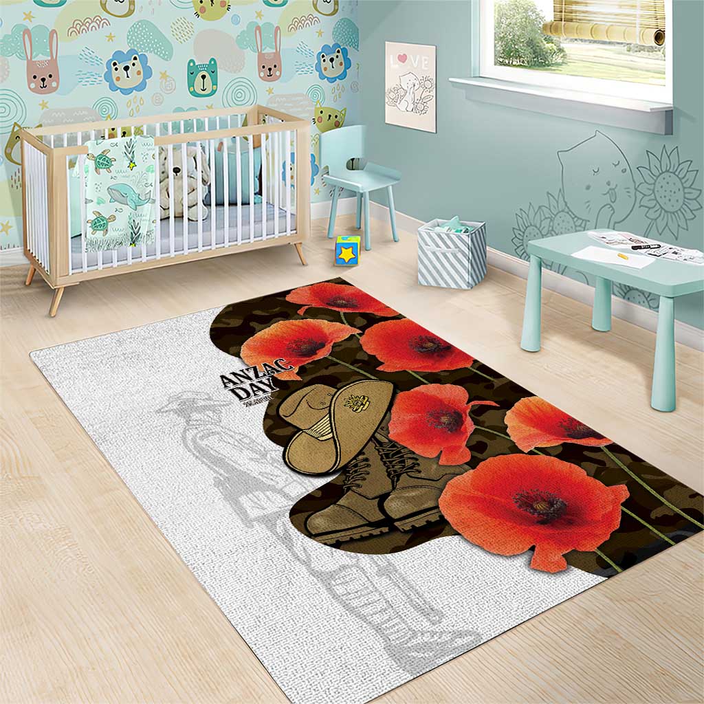 Australia ANZAC Day Area Rug Boots And Slouch Hat Lest We Forget - Aussie Hoodie