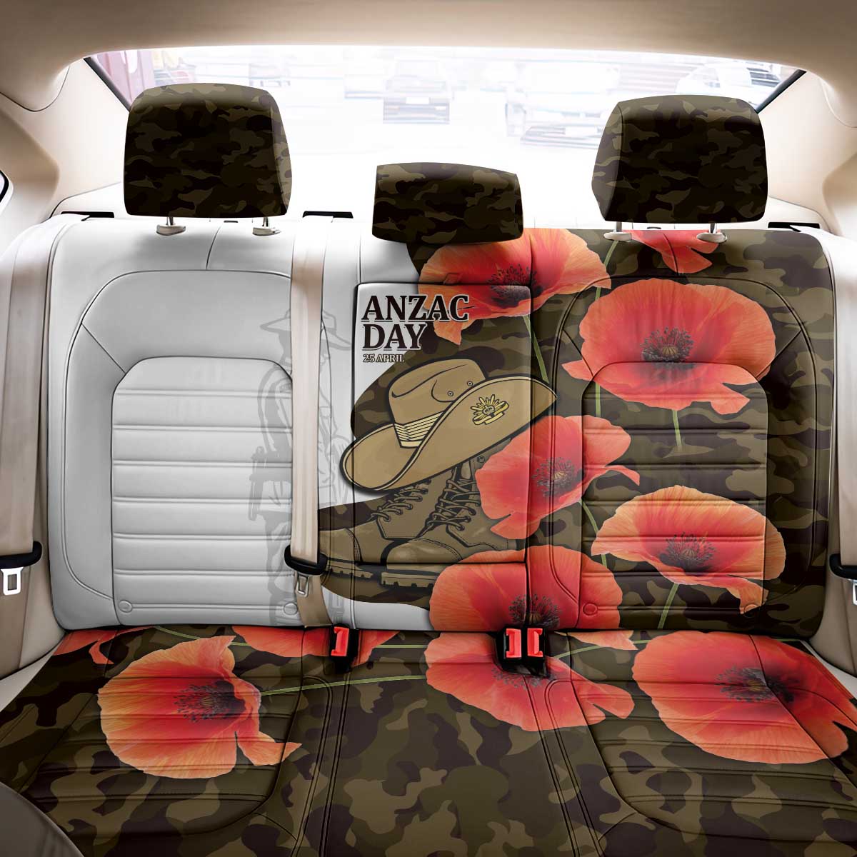 Australia ANZAC Day Back Car Seat Cover Boots And Slouch Hat Lest We Forget - Aussie Hoodie