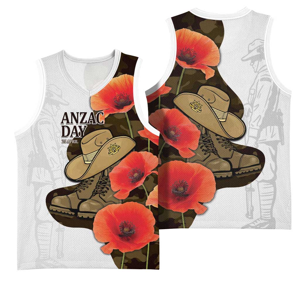 Australia ANZAC Day Basketball Jersey Boots And Slouch Hat Lest We Forget - Aussie Hoodie
