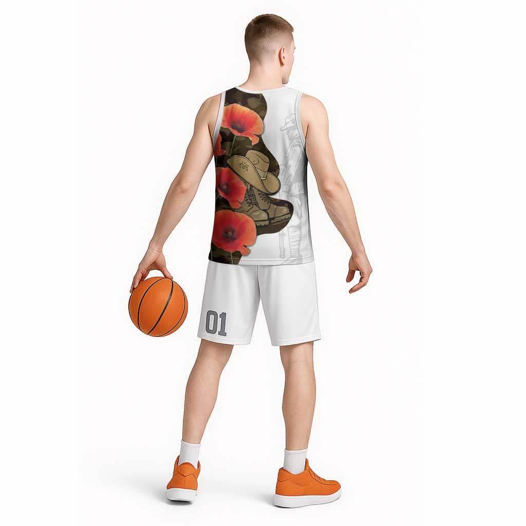 Australia ANZAC Day Basketball Jersey Boots And Slouch Hat Lest We Forget - Aussie Hoodie
