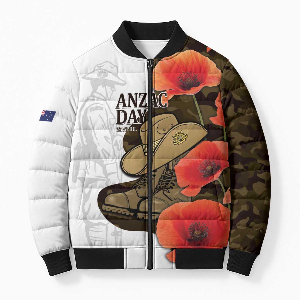 Australia ANZAC Day Bomber Puffer Jacket Boots And Slouch Hat Lest We Forget - Aussie Hoodie