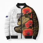 Australia ANZAC Day Bomber Puffer Jacket Boots And Slouch Hat Lest We Forget - Aussie Hoodie