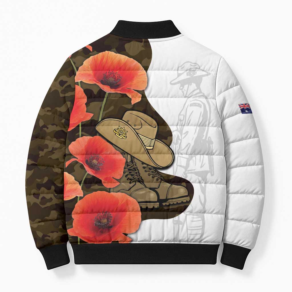 Australia ANZAC Day Bomber Puffer Jacket Boots And Slouch Hat Lest We Forget - Aussie Hoodie