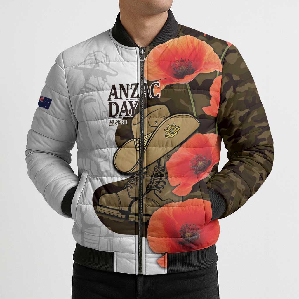 Australia ANZAC Day Bomber Puffer Jacket Boots And Slouch Hat Lest We Forget - Aussie Hoodie