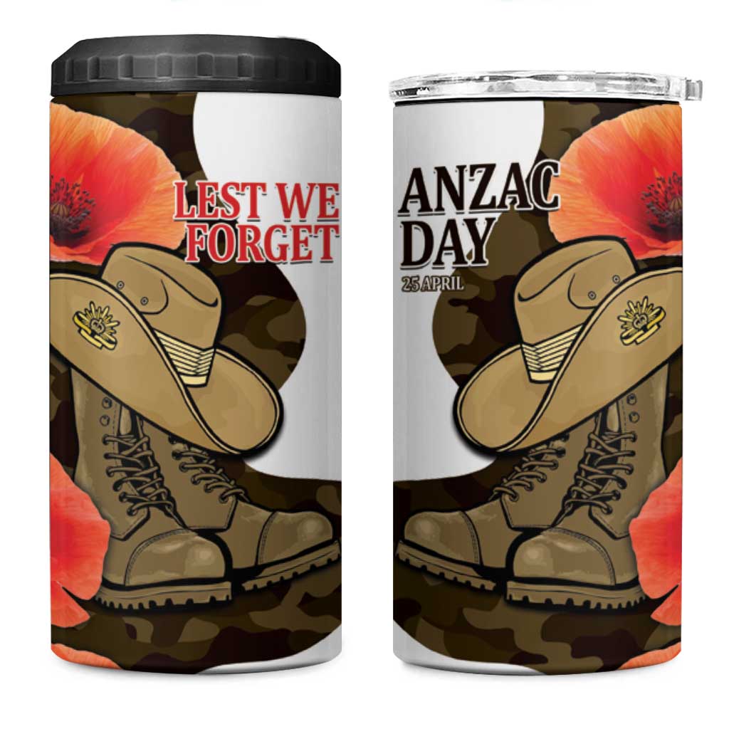 Australia ANZAC Day 4 in 1 Can Cooler Tumbler Boots And Slouch Hat Lest We Forget - Aussie Hoodie
