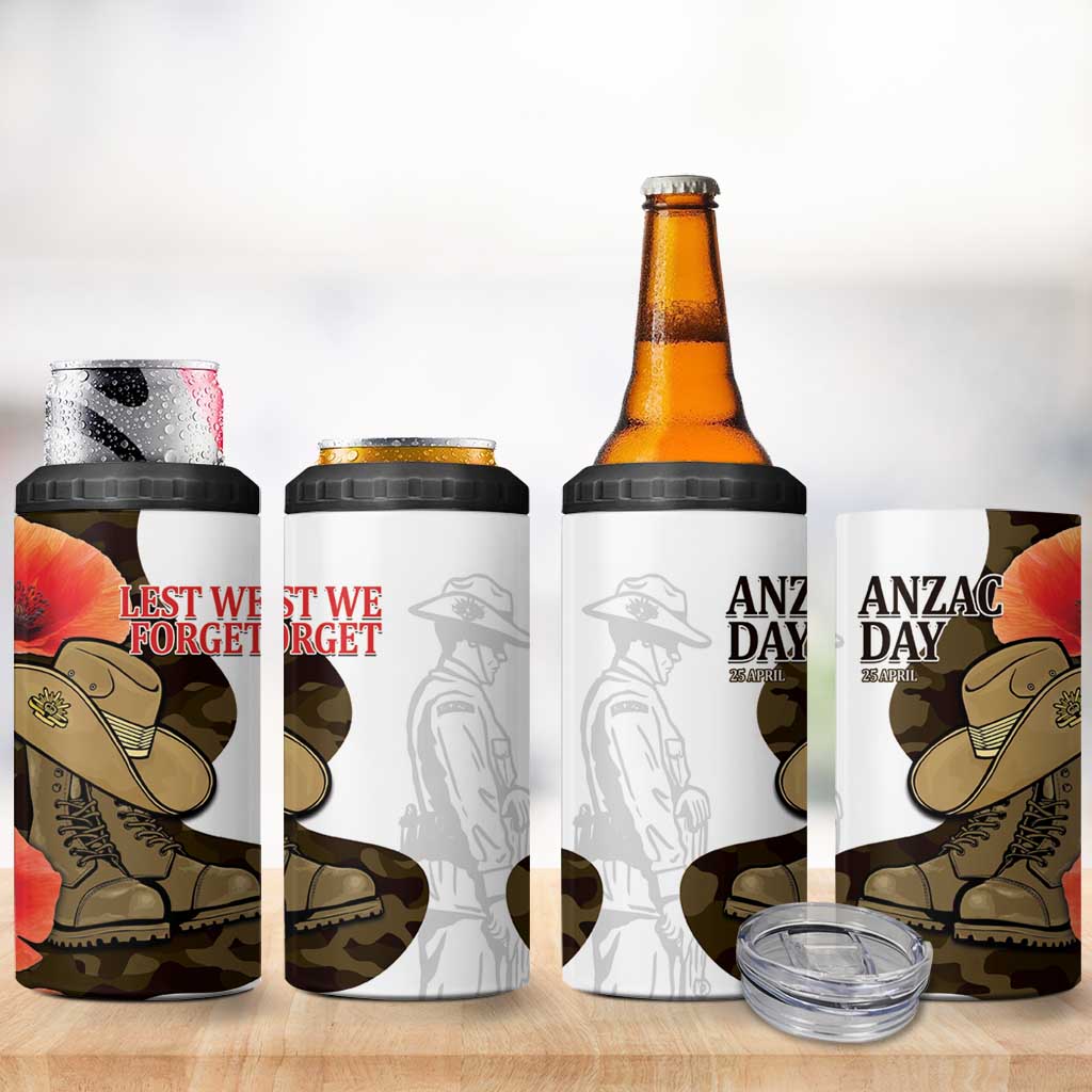 Australia ANZAC Day 4 in 1 Can Cooler Tumbler Boots And Slouch Hat Lest We Forget - Aussie Hoodie