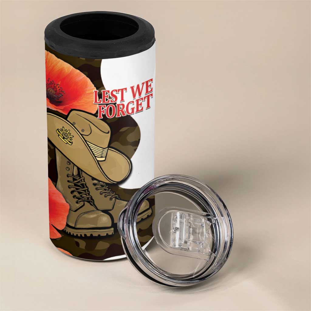 Australia ANZAC Day 4 in 1 Can Cooler Tumbler Boots And Slouch Hat Lest We Forget - Aussie Hoodie