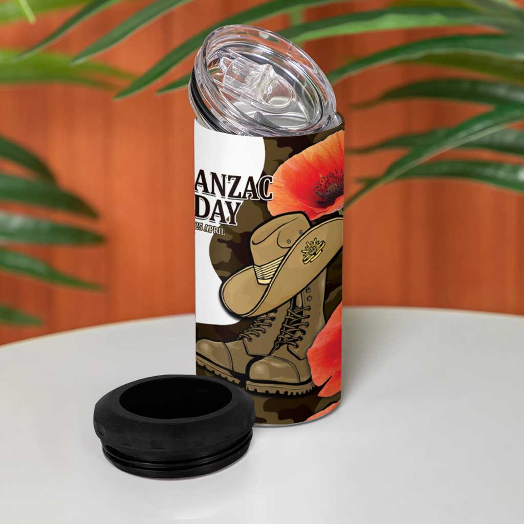 Australia ANZAC Day 4 in 1 Can Cooler Tumbler Boots And Slouch Hat Lest We Forget - Aussie Hoodie