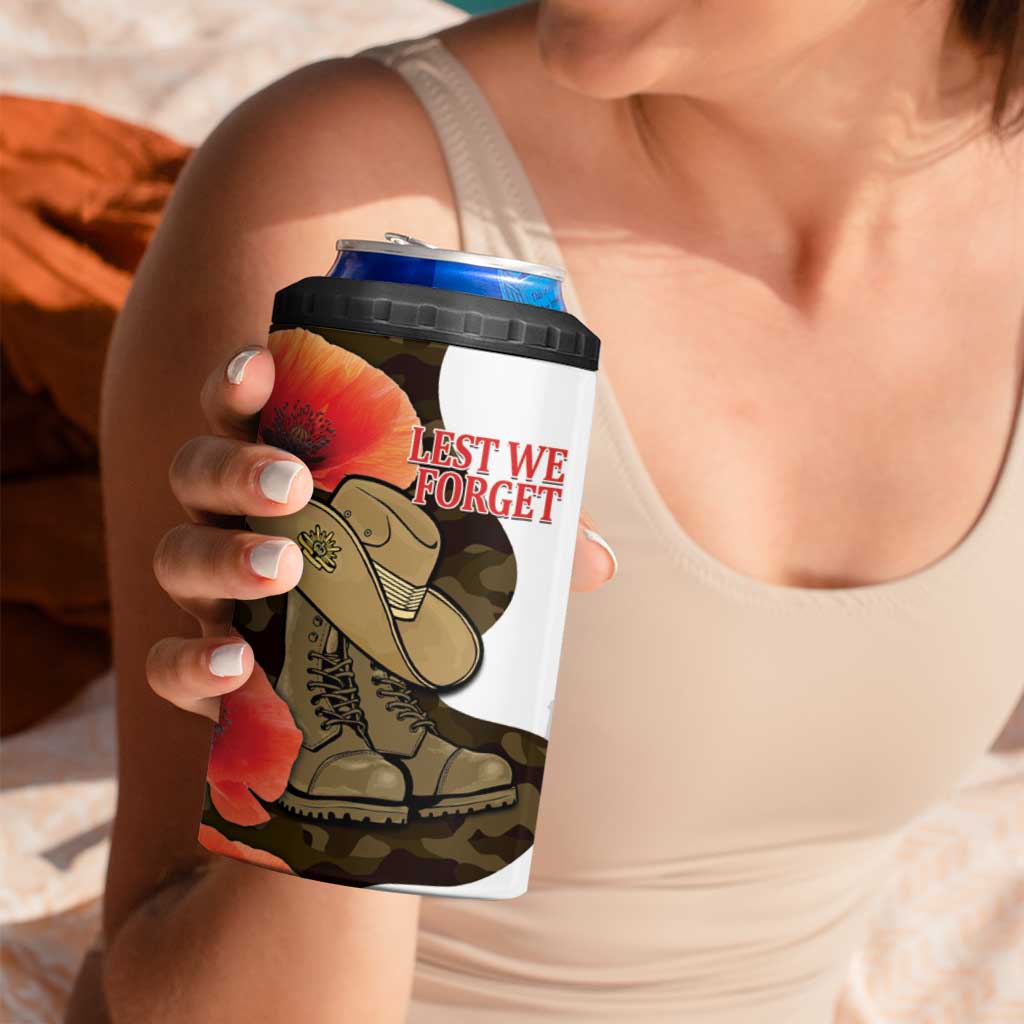 Australia ANZAC Day 4 in 1 Can Cooler Tumbler Boots And Slouch Hat Lest We Forget - Aussie Hoodie