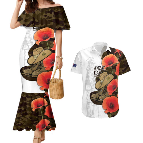 Australia ANZAC Day Couples Matching Mermaid Dress and Hawaiian Shirt Boots And Slouch Hat Lest We Forget - Aussie Hoodie