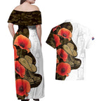 Australia ANZAC Day Couples Matching Off Shoulder Maxi Dress and Hawaiian Shirt Boots And Slouch Hat Lest We Forget - Aussie Hoodie