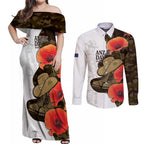 Australia ANZAC Day Couples Matching Off Shoulder Maxi Dress and Long Sleeve Button Shirt Boots And Slouch Hat Lest We Forget - Aussie Hoodie