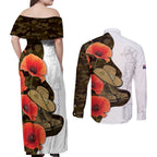 Australia ANZAC Day Couples Matching Off Shoulder Maxi Dress and Long Sleeve Button Shirt Boots And Slouch Hat Lest We Forget - Aussie Hoodie