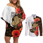 Australia ANZAC Day Couples Matching Off Shoulder Short Dress and Long Sleeve Button Shirt Boots And Slouch Hat Lest We Forget - Aussie Hoodie