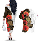 Australia ANZAC Day Couples Matching Off The Shoulder Long Sleeve Dress and Hawaiian Shirt Boots And Slouch Hat Lest We Forget - Aussie Hoodie