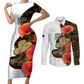 Australia ANZAC Day Couples Matching Short Sleeve Bodycon Dress and Long Sleeve Button Shirt Boots And Slouch Hat Lest We Forget - Aussie Hoodie
