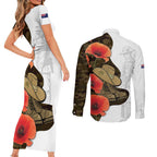 Australia ANZAC Day Couples Matching Short Sleeve Bodycon Dress and Long Sleeve Button Shirt Boots And Slouch Hat Lest We Forget - Aussie Hoodie