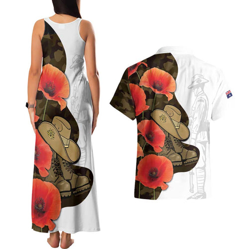 Australia ANZAC Day Couples Matching Tank Maxi Dress and Hawaiian Shirt Boots And Slouch Hat Lest We Forget - Aussie Hoodie
