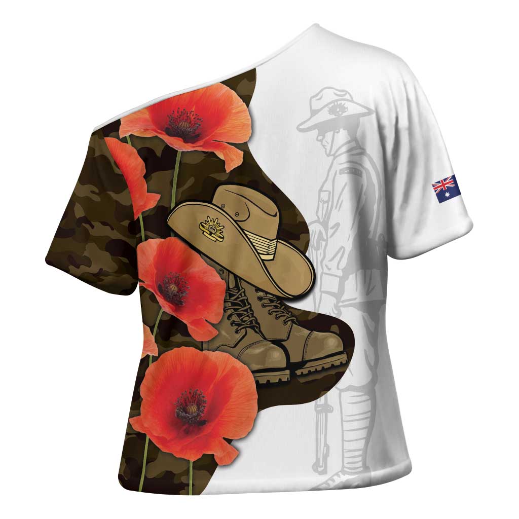 Australia ANZAC Day Cross Shoulder Shirt Boots And Slouch Hat Lest We Forget - Aussie Hoodie