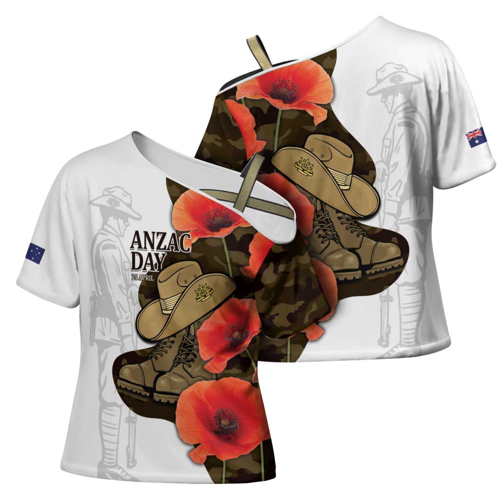 Australia ANZAC Day Cross Shoulder Shirt Boots And Slouch Hat Lest We Forget - Aussie Hoodie