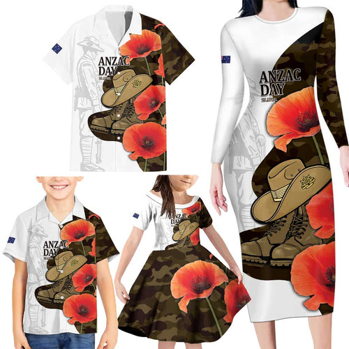 Australia ANZAC Day Family Matching Long Sleeve Bodycon Dress and Hawaiian Shirt Boots And Slouch Hat Lest We Forget