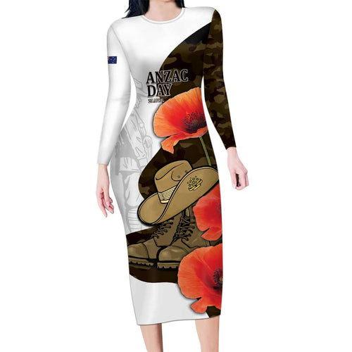 Australia ANZAC Day Family Matching Long Sleeve Bodycon Dress and Hawaiian Shirt Boots And Slouch Hat Lest We Forget