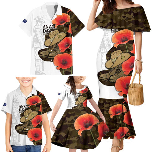 Australia ANZAC Day Family Matching Mermaid Dress and Hawaiian Shirt Boots And Slouch Hat Lest We Forget
