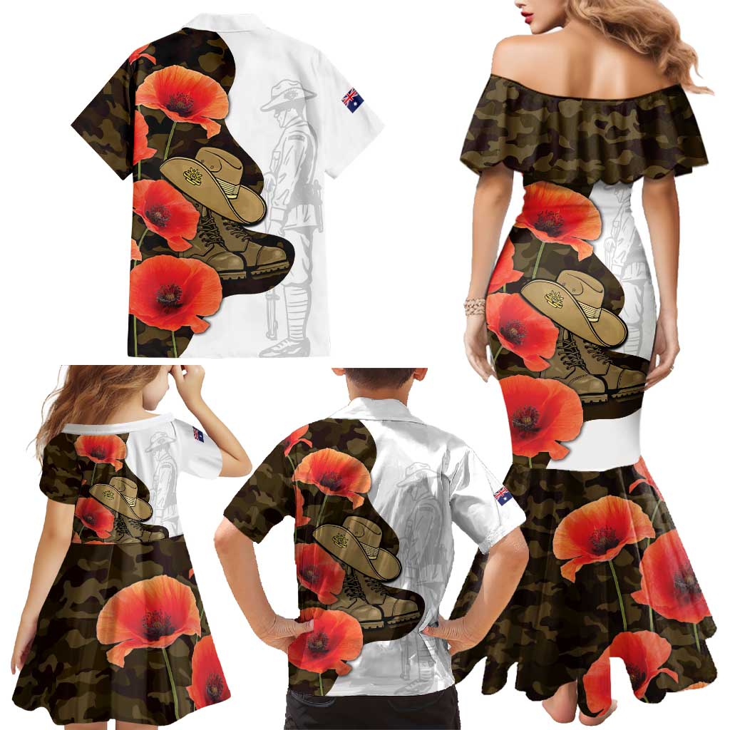 Australia ANZAC Day Family Matching Mermaid Dress and Hawaiian Shirt Boots And Slouch Hat Lest We Forget