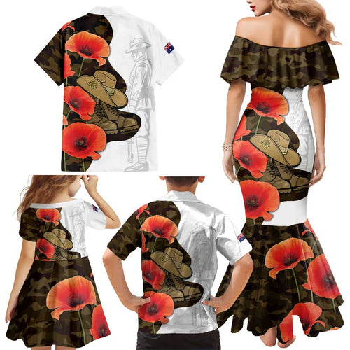Australia ANZAC Day Family Matching Mermaid Dress and Hawaiian Shirt Boots And Slouch Hat Lest We Forget