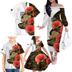 Australia ANZAC Day Family Matching Off The Shoulder Long Sleeve Dress and Hawaiian Shirt Boots And Slouch Hat Lest We Forget