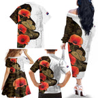 Australia ANZAC Day Family Matching Off The Shoulder Long Sleeve Dress and Hawaiian Shirt Boots And Slouch Hat Lest We Forget