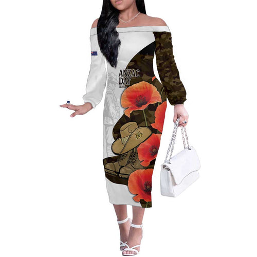 Australia ANZAC Day Family Matching Off The Shoulder Long Sleeve Dress and Hawaiian Shirt Boots And Slouch Hat Lest We Forget