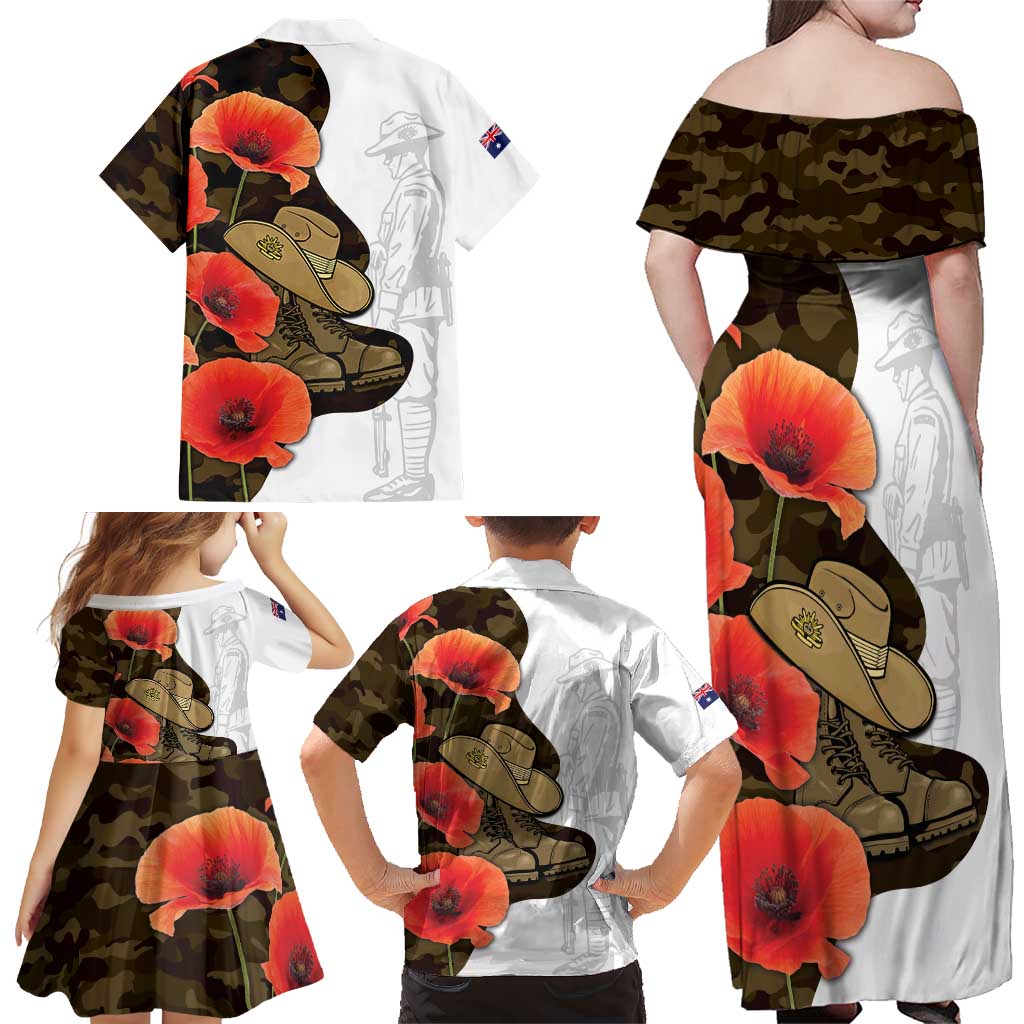 Australia ANZAC Day Family Matching Off Shoulder Maxi Dress and Hawaiian Shirt Boots And Slouch Hat Lest We Forget