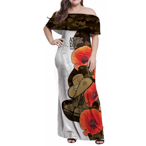 Australia ANZAC Day Family Matching Off Shoulder Maxi Dress and Hawaiian Shirt Boots And Slouch Hat Lest We Forget
