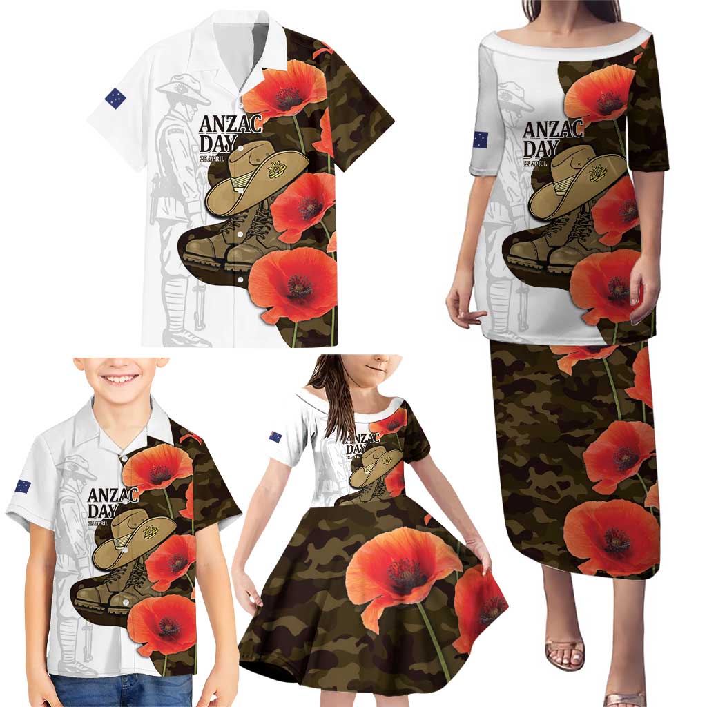 Australia ANZAC Day Family Matching Puletasi and Hawaiian Shirt Boots And Slouch Hat Lest We Forget