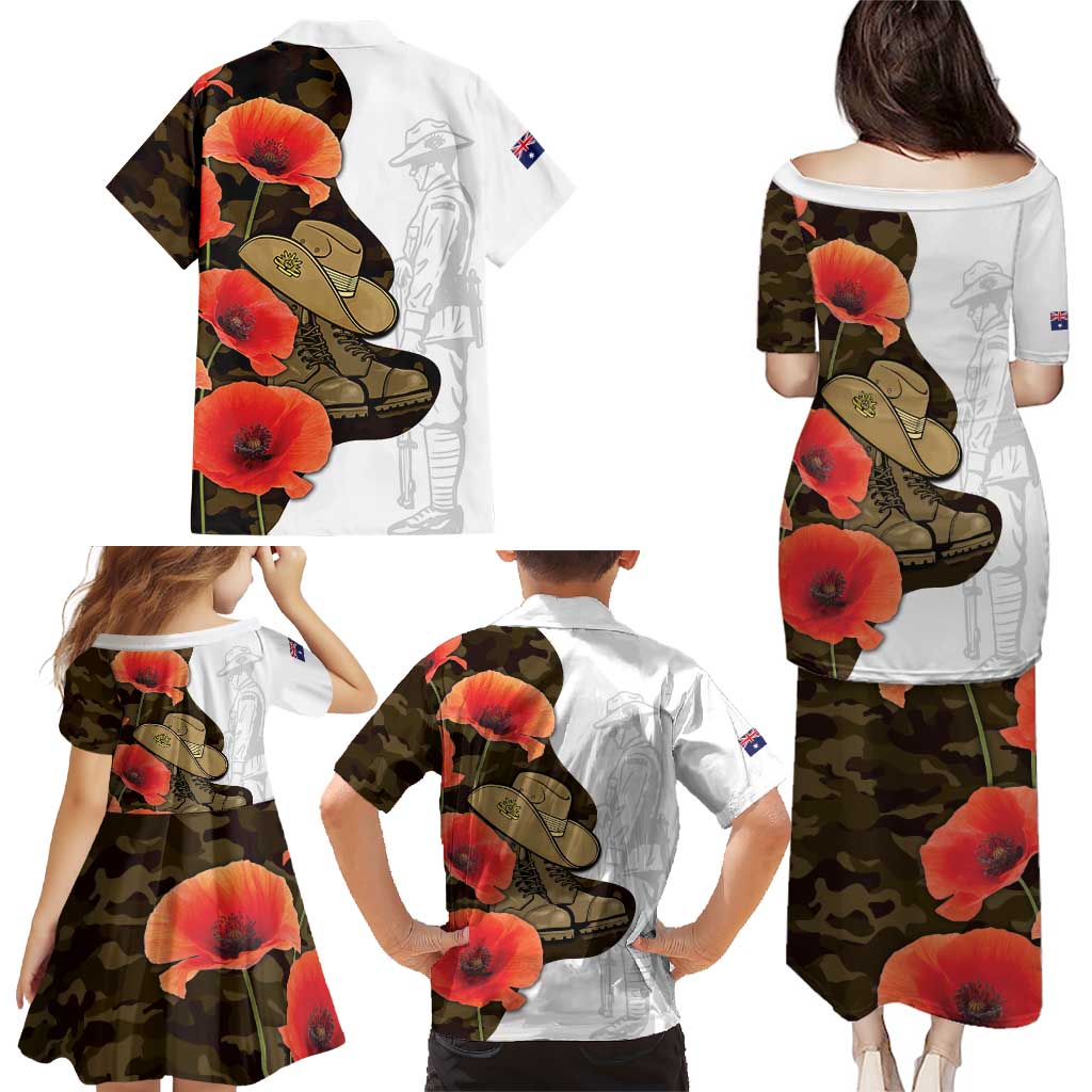 Australia ANZAC Day Family Matching Puletasi and Hawaiian Shirt Boots And Slouch Hat Lest We Forget